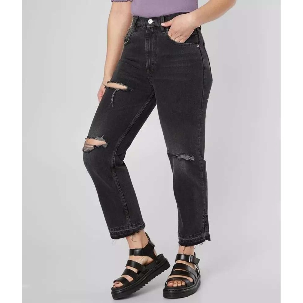 Free People We The Free Lita Ankle Straight Jean Black Women Size 31 Distressed‎
